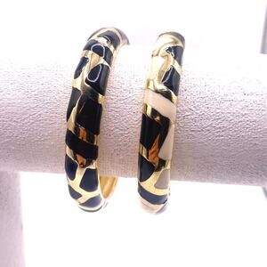 JTF Bangle Bracelet Set of Two Black and White Enamel Sise 7